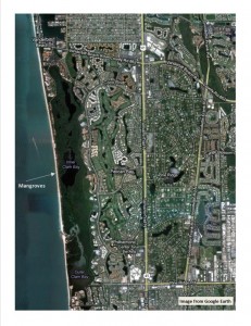 This satellite image from Google Earth clearly shows the mangroves in front of the development.
