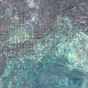 Jonah Natural Gas Field, upper Green River valley, Wyoming, 2005 (Photo: SkyTruth)